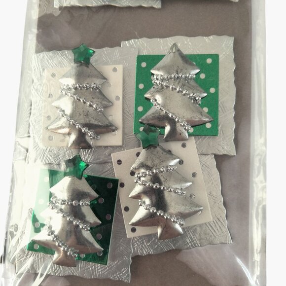 Silver Christmas Tree Stickers Self Adhesive Embellishments Pack Of 6 - Picture 2 of 8